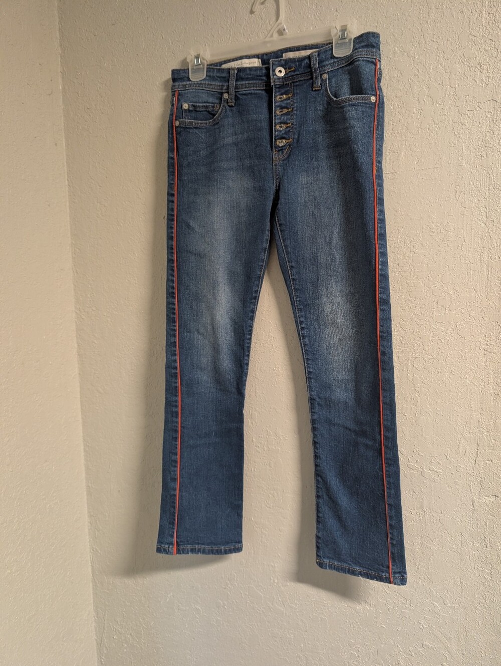 Pilcro Jeans 26 Straight Red Pipe Stripe Button Fly Indie Classic Boho Mid Rise